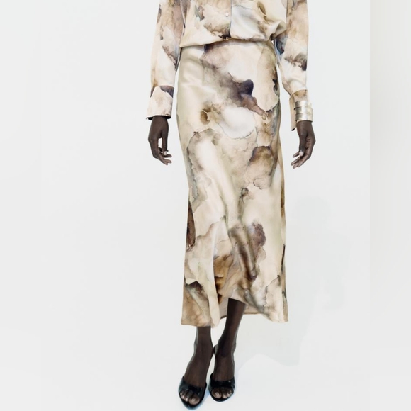 ZARA SATIN TIE-DYE SKIRT - Picture 2 of 7